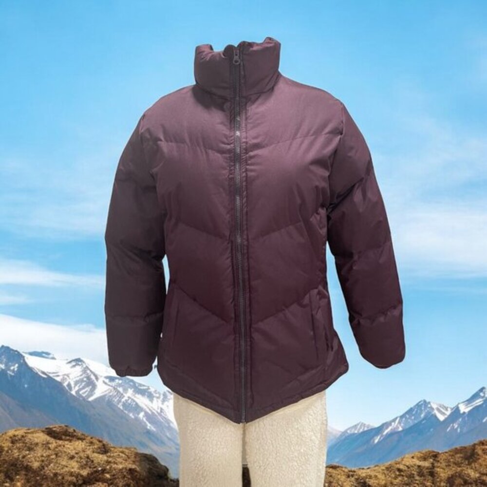 Franklin Allen Womens M Burgundy Puffer Jacket Light Quilted‎ Winter Warm Cozy